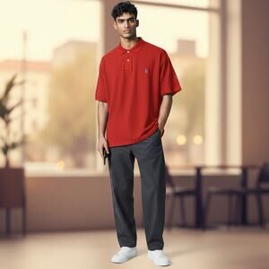 Polo Ralph Lauren Polo Shirt Mens Large Classic Fit Red-Orange Blue Pony Preppy